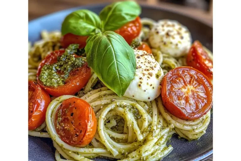 pesto-pasta-with-roasted-tomatoes-and-mozzarella