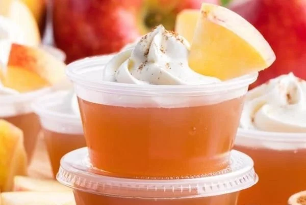 Delicious Apple Pie Jello Shots served in a clear glass