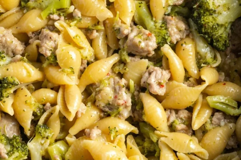Delicious Broccoli Ground Turkey Pasta served in a bowl with fresh herbs