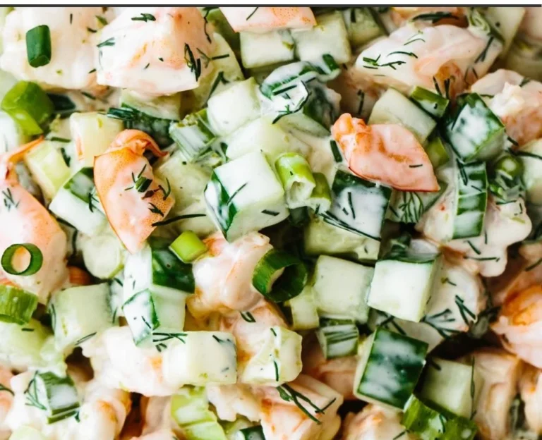 Fresh Cucumber and Shrimp Salad with herbs and dressing