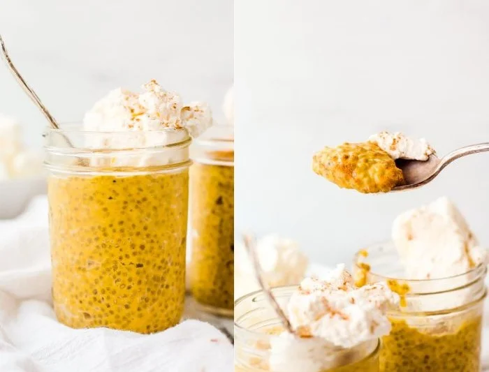 Delicious Pumpkin Chia Seed Pudding in a bowl with spices on top