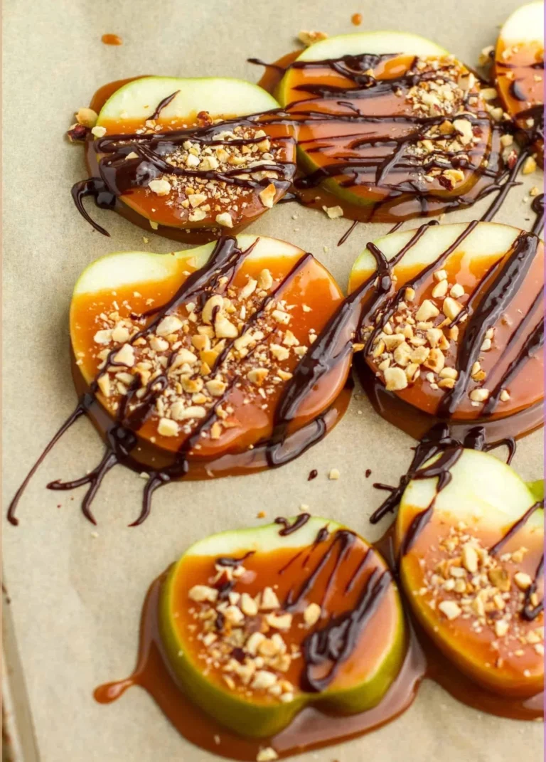 Delicious caramel apple slices drizzled with rich caramel sauce
