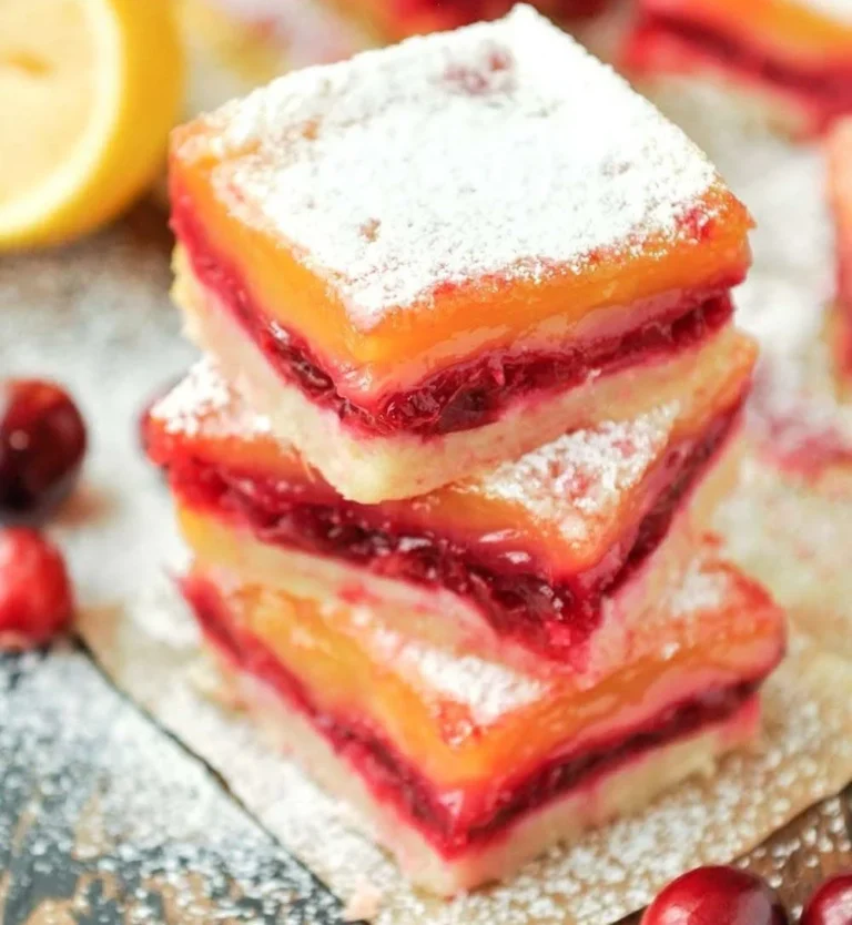 Delicious cranberry lemon bars with a tart and sweet flavor, perfect for dessert.