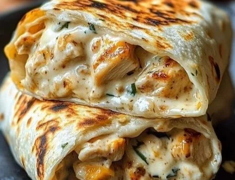 Delicious easy cheesy garlic chicken wraps with fresh ingredients