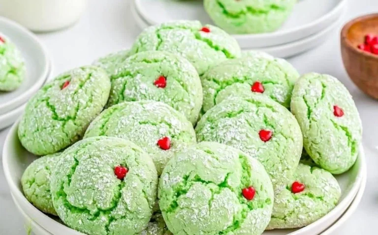 Festive Grinch Cookies decorated for Christmas