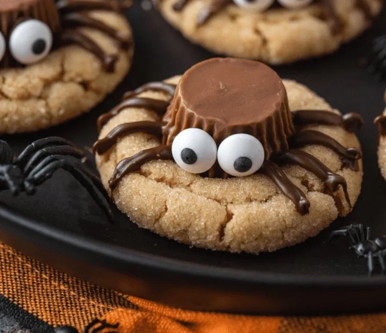 Delicious easy peanut butter spider cookies with chocolate candy eyes