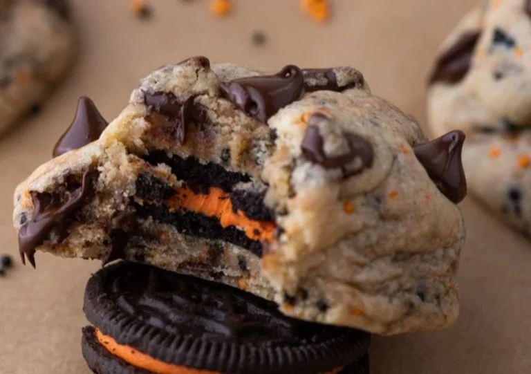 Halloween Oreo-Stuffed Chocolate Chip Cookies on a festive table