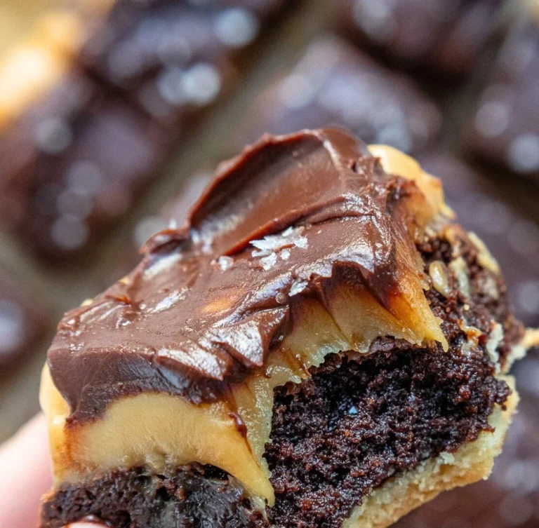 Delicious millionaire-style brownies with rich chocolate layers