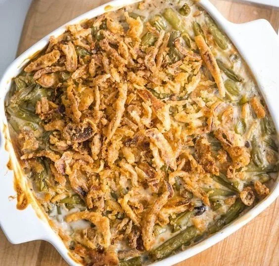 Delicious stovetop green bean casserole ready for holiday dining