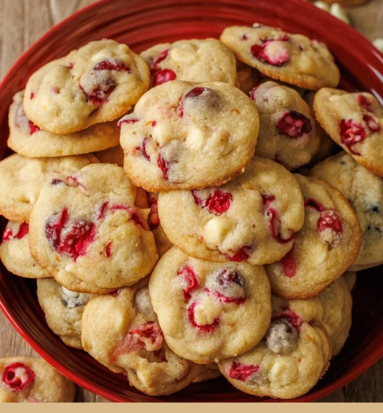Delicious white chocolate cranberry cookies on a baking tray